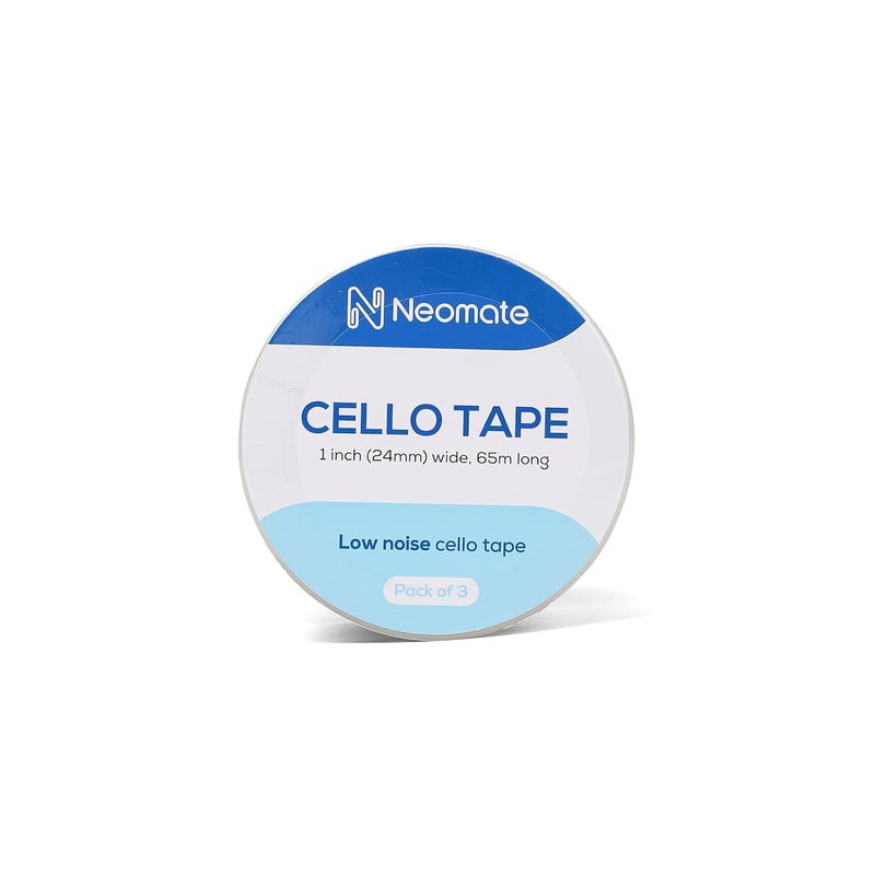 Neomate Low Noise Cello Tape | 1 Inch (24mm x 65m), Transparent | Set of 3 | Multipurpose Adhesive Tape for Office, Home, and Craft Projects - Image 3