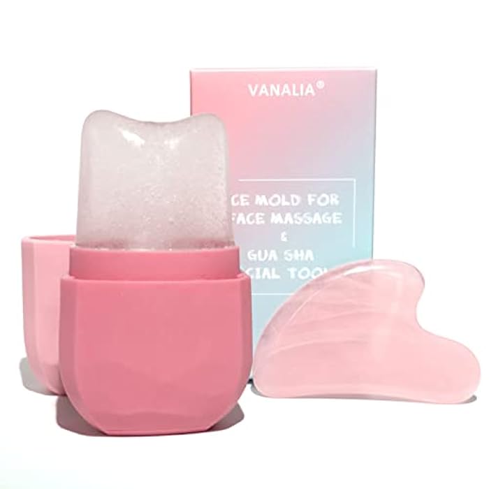 VANALIA Ice Roller and Gua Sha Set for Face, Eyes and Neck - Skin Care Beauty Tools to Brighten Skin and Enhance Natural Glow (Pink) - Image 1