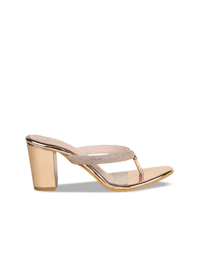 She Zone Rose Gold Embellished Block Heels for Women - Image 4