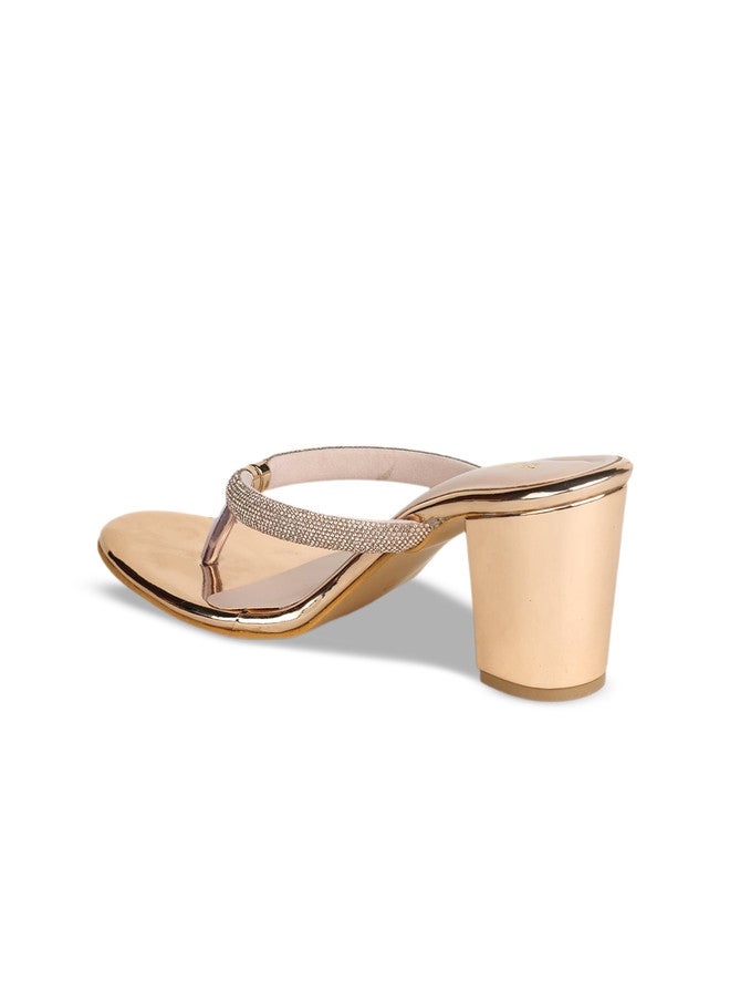 She Zone Rose Gold Embellished Block Heels for Women - Image 3