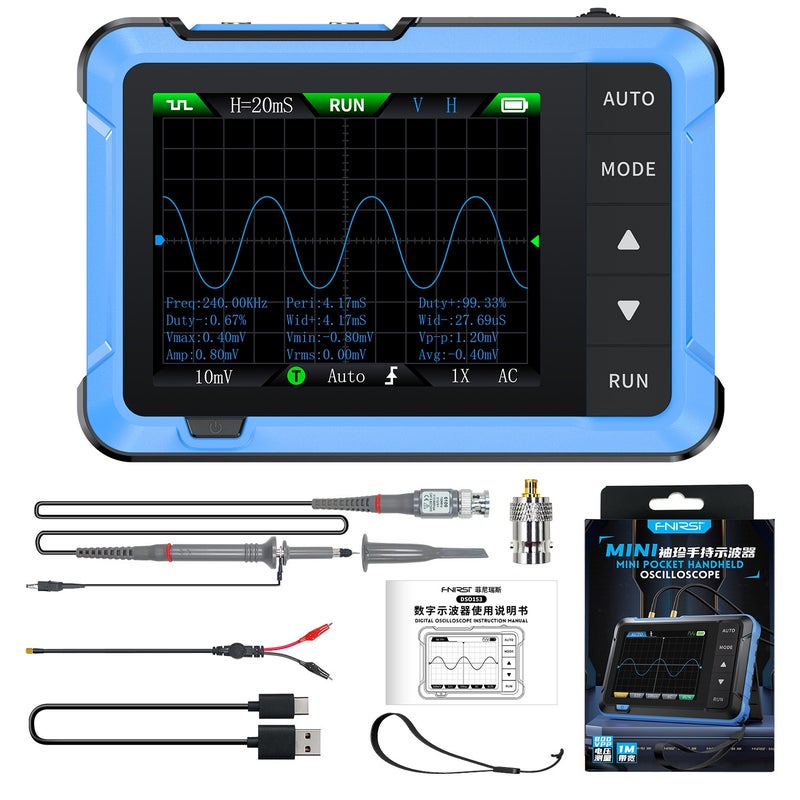 FNIRSI Oscilloscope DSO510 Handheld Digital Oscilloscope + Signal Generator 48MS/s 10MHz Compact Digital Portable Oscilloscope Multifunction Signal Generator - Image 1