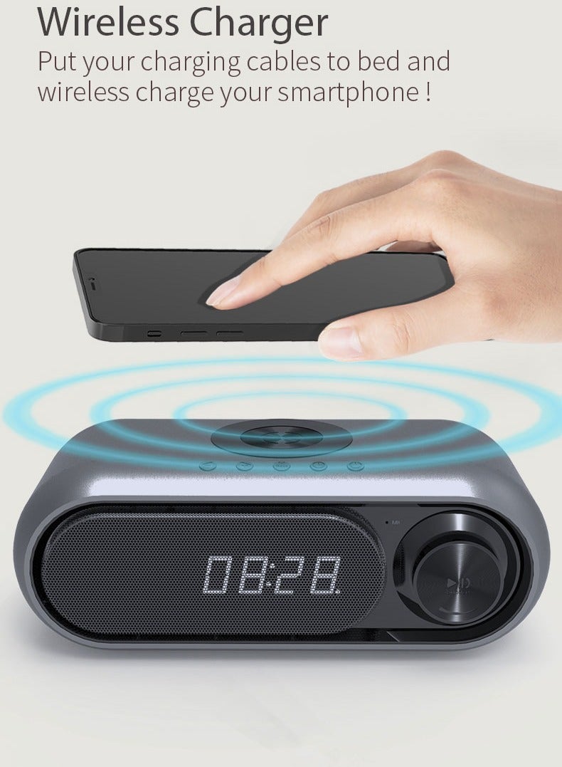 Wireless Charger  Bluetooth Speaker Clock LED Alarm Clock Sound - Image 5