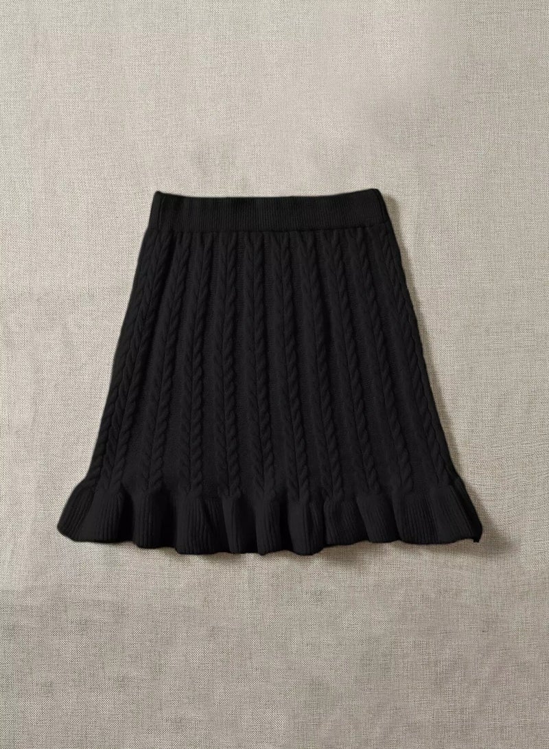 Ruffle Hem Cable Knit Skirt - Image 2