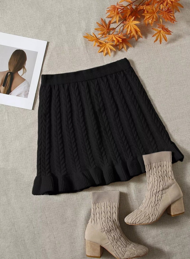 Ruffle Hem Cable Knit Skirt - Image 1