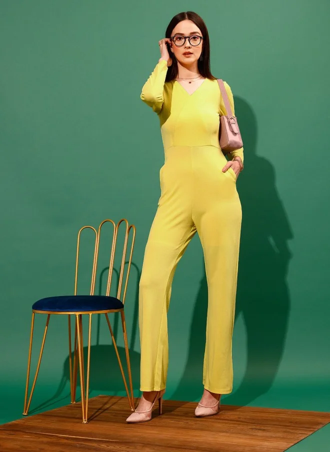 STREET 9  Yellow V-Neck Wrap Jumpsuit for Women for Women | Best Price UAE