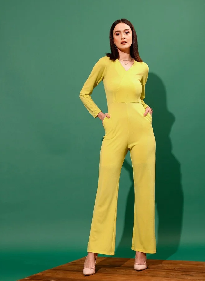STREET 9  Yellow V-Neck Wrap Jumpsuit for Women for Women | Best Price UAE