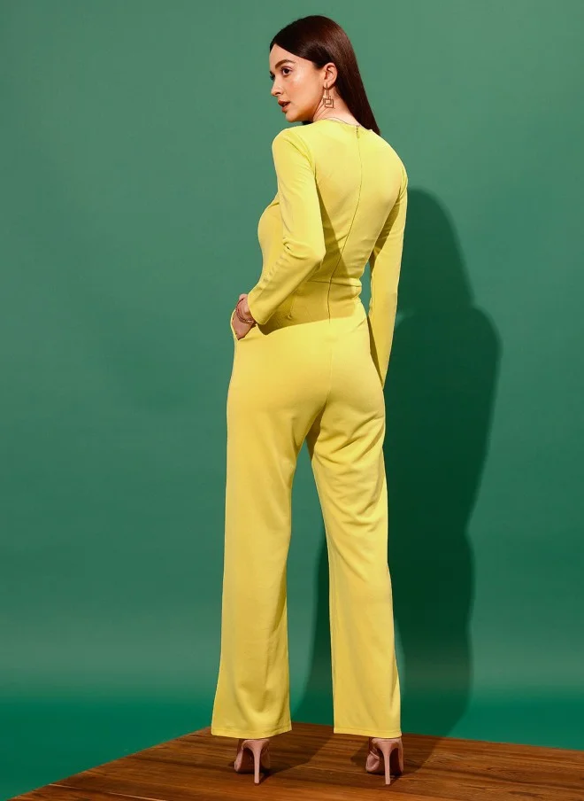 STREET 9  Yellow V-Neck Wrap Jumpsuit for Women for Women | Best Price UAE