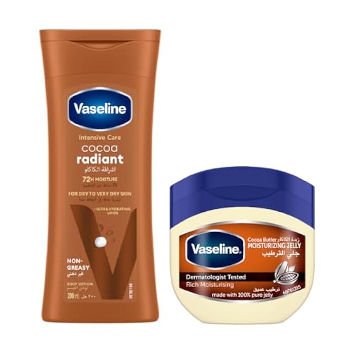 Vaseline (Lotion intensive care cocoa 200ML + Cocoa Butter Healing Jelly 100G) Bundle