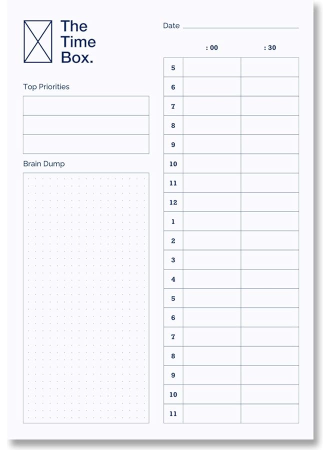 erorex The Time Box Daily Time Management Planner Time Blocking To Do List Planning Pad Blank Hourly Notepad Personal Organizer Notepad For Work Brain Dump Agenda Notebook 60 Undated Sheets 7 Inch X 10 Inch  - Image 1