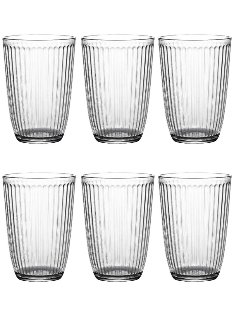 عبوة من 6 أكواب زجاجية شفافة بتصميم مضلع سعة 390 مل - أنيقة ومتينة لتقديم الماء والعصائر والمشروبات - Image 1