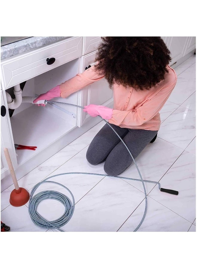 MOMENT أداة إزالة انسداد المجاري 5 متر ثعبان سباكة معدني مرن، أداة تنظيف المجاري ثعبان سلكي و سلك نابض لتنظيف الأنابيب - أداة إزالة انسداد المجاري للأحواض، المغاسل، الدش، والأحواض. - Image 4