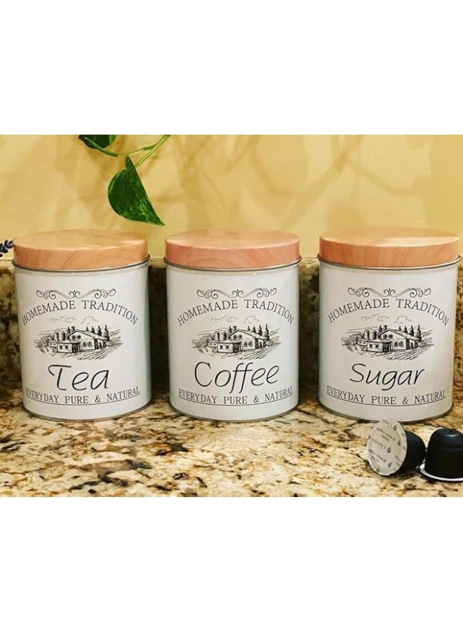 Classic Design Storage Canisters Set – 3 Pieces for Sugar, Coffee & Tea – Approx. 1L Capacity – Elegant White Color - Image 1