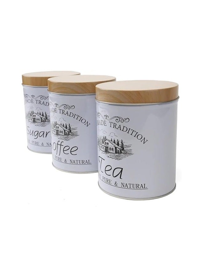 Classic Design Storage Canisters Set – 3 Pieces for Sugar, Coffee & Tea – Approx. 1L Capacity – Elegant White Color - Image 2