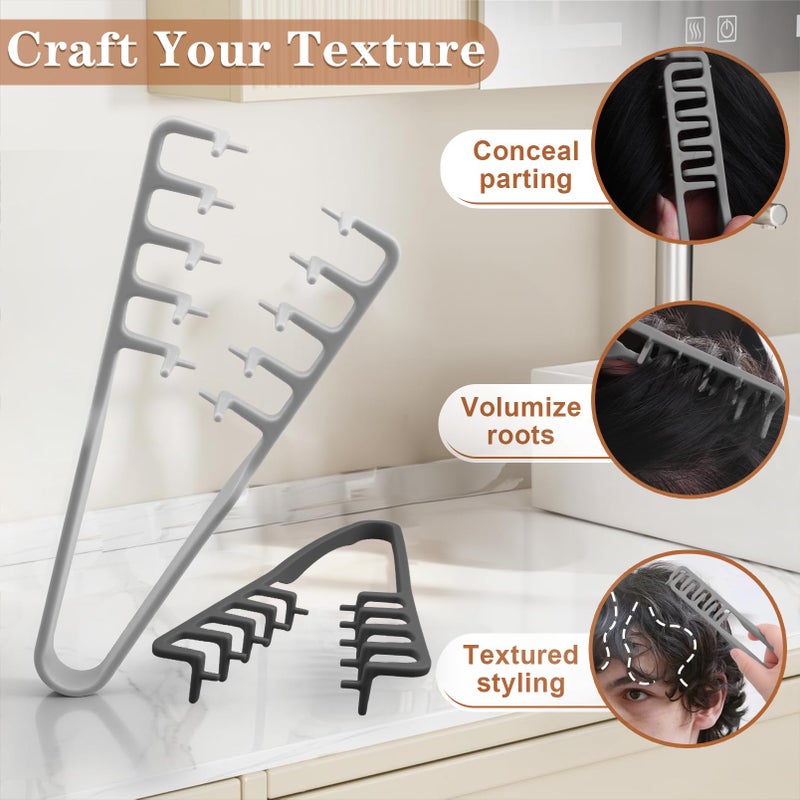 Dexspoeny 2 Pcs Texture Comb, Voluminous Wide-Toothed Hair Comb, Apparatus Maximum Lift Roots Volume Tool, Barber Wide Fine-Toothed Dual-Purpose Set, ABS Plastic with Textured Grip Tool for Men (Black+Grey) - Image 5