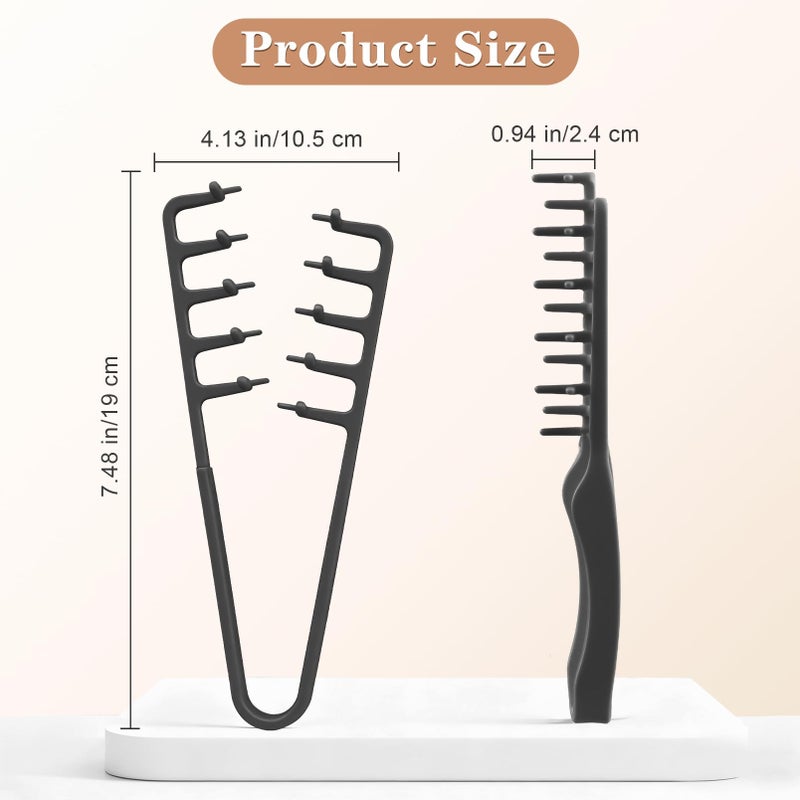 Dexspoeny 2 Pcs Texture Comb, Voluminous Wide-Toothed Hair Comb, Apparatus Maximum Lift Roots Volume Tool, Barber Wide Fine-Toothed Dual-Purpose Set, ABS Plastic with Textured Grip Tool for Men (Black+Grey) - Image 2
