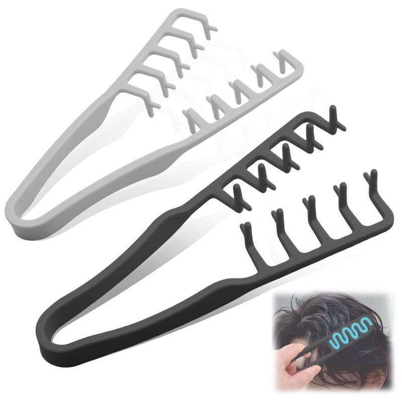 Dexspoeny 2 Pcs Texture Comb, Voluminous Wide-Toothed Hair Comb, Apparatus Maximum Lift Roots Volume Tool, Barber Wide Fine-Toothed Dual-Purpose Set, ABS Plastic with Textured Grip Tool for Men (Black+Grey) - Image 1