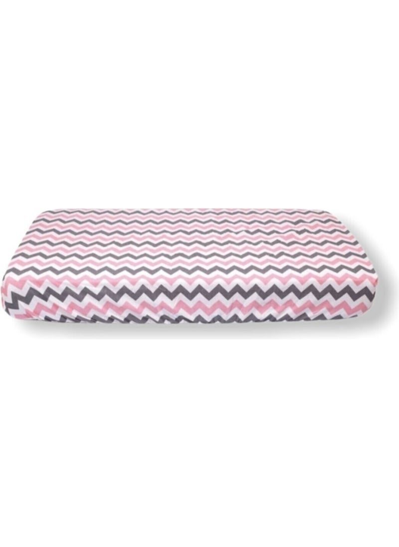 Bebek Özel Baby Special Cotton Baby and Kids Elastic Sheet Pink Zigzag 80 x 120 cm  - Image 1