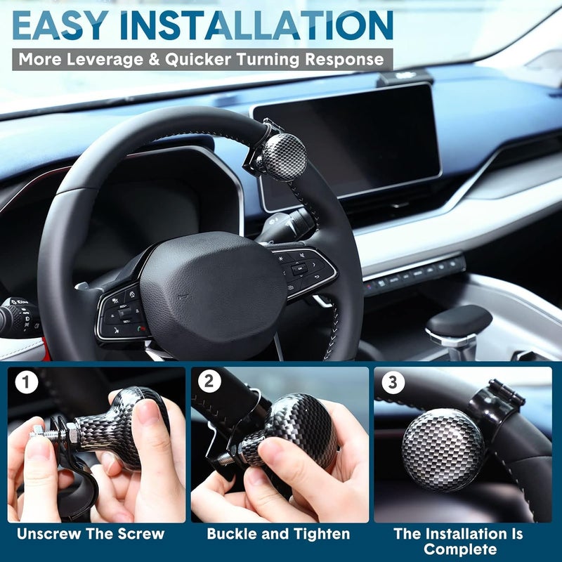 Luckam Steering Wheel Spinner Knob, 2Pcs Vehicle Steering Wheel Turn Ball Knob Suicide Power Handle Accessories for Cars, Trucks, Tractors, Boats, Golf Cart, Black and Carbon Color - Image 5