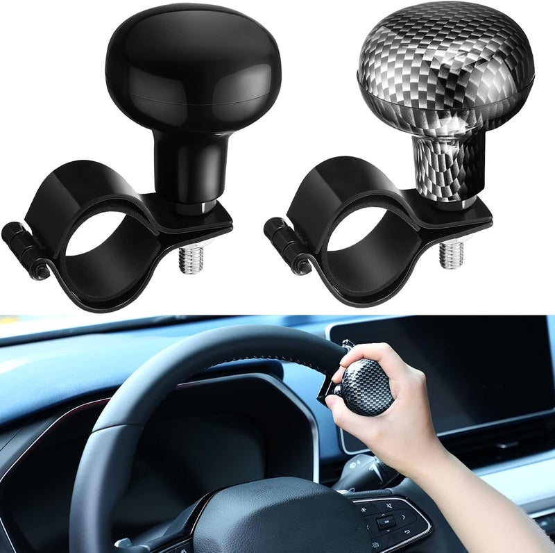 Luckam Steering Wheel Spinner Knob, 2Pcs Vehicle Steering Wheel Turn Ball Knob Suicide Power Handle Accessories for Cars, Trucks, Tractors, Boats, Golf Cart, Black and Carbon Color - Image 1
