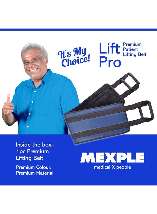 MEXPLE حزام رفع المرضى MEXPLE للجنسين LiftPro | مساعدة رفع المرضى | حزام نقل متين مع 4 مقبضات | يوفر نقل آمن من السيارات، السرير، الأريكة، الكرسي المتحرك - لون أزرق مميز (36x14 بوصة) - Image 2