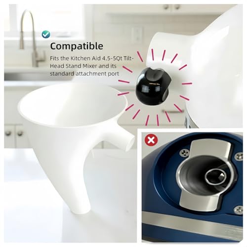 YKIAMGH 2Pcs Anti-Splash Flour Funnel for Stand Mixer – No-Mess, Premium Baking Gadgets Accessories Keeps Counters Clean for 4.5-5Qt Tilt-Head (KSM150) Best Premium Kitchen Aid Mixer Attachments - Image 5