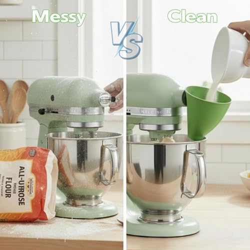 YKIAMGH 2Pcs Anti-Splash Flour Funnel for Stand Mixer – No-Mess, Premium Baking Gadgets Accessories Keeps Counters Clean for 4.5-5Qt Tilt-Head (KSM150) Best Premium Kitchen Aid Mixer Attachments - Image 2