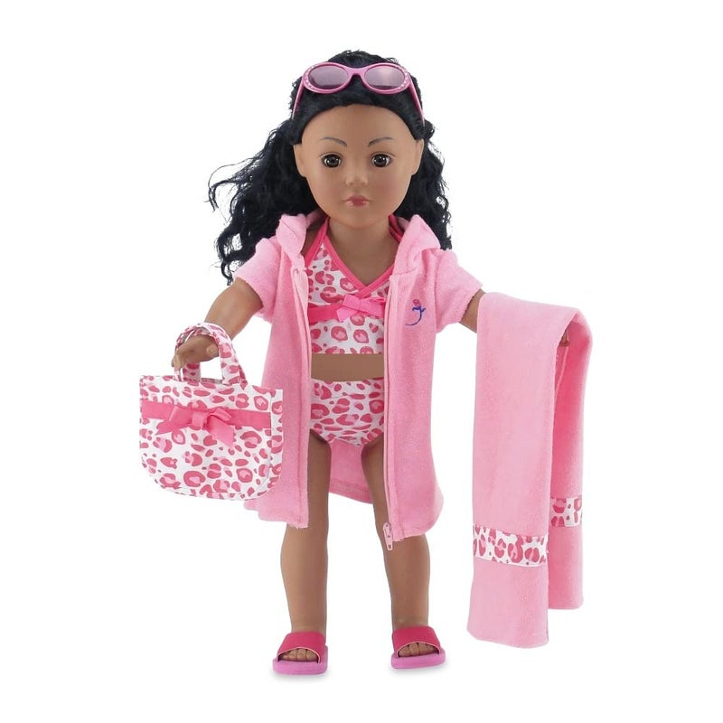 Emily Rose ملابس دمية إميلي روز بطول 18 بوصة مجموعة هدايا 6 قطع بدلة سباحة تانكيني مع نظارات شمسية، حقيبة، وصنادل | متوافقة مع دمى الفتاة الأمريكية بطول 18 بوصة | الدمية غير مشمولة | عمل أمريكي - Image 1