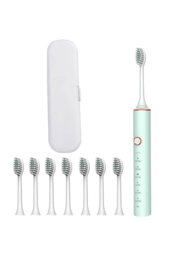 USB Rechargeable Sonic Electric Toothbrush for Adults, Powered Motor High Vibration Teeth & Gum Care, Soft Dupont Brush Heads, 2 Minutes Timer 5 Modes, Green