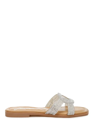 London Rag Rhinestones Embellished Flat Sandals in Silver