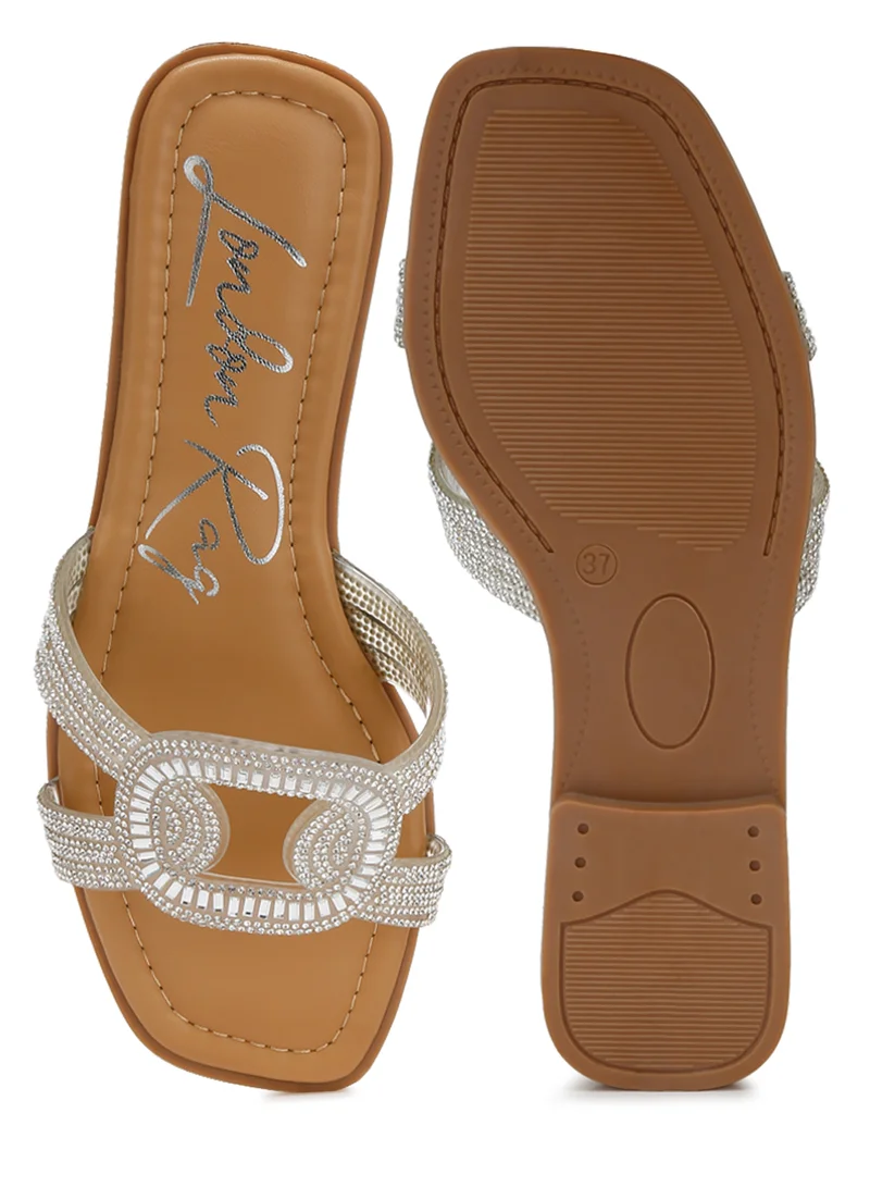 London Rag Rhinestones Embellished Flat Sandals in Silver