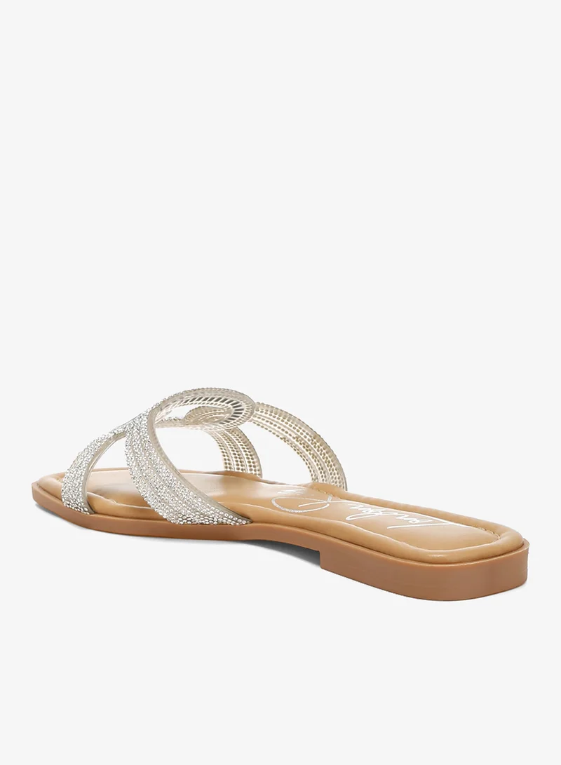 London Rag White and Silver Rhinestones Embellished Flat Sandals in Silver for Women | Best Price UAE