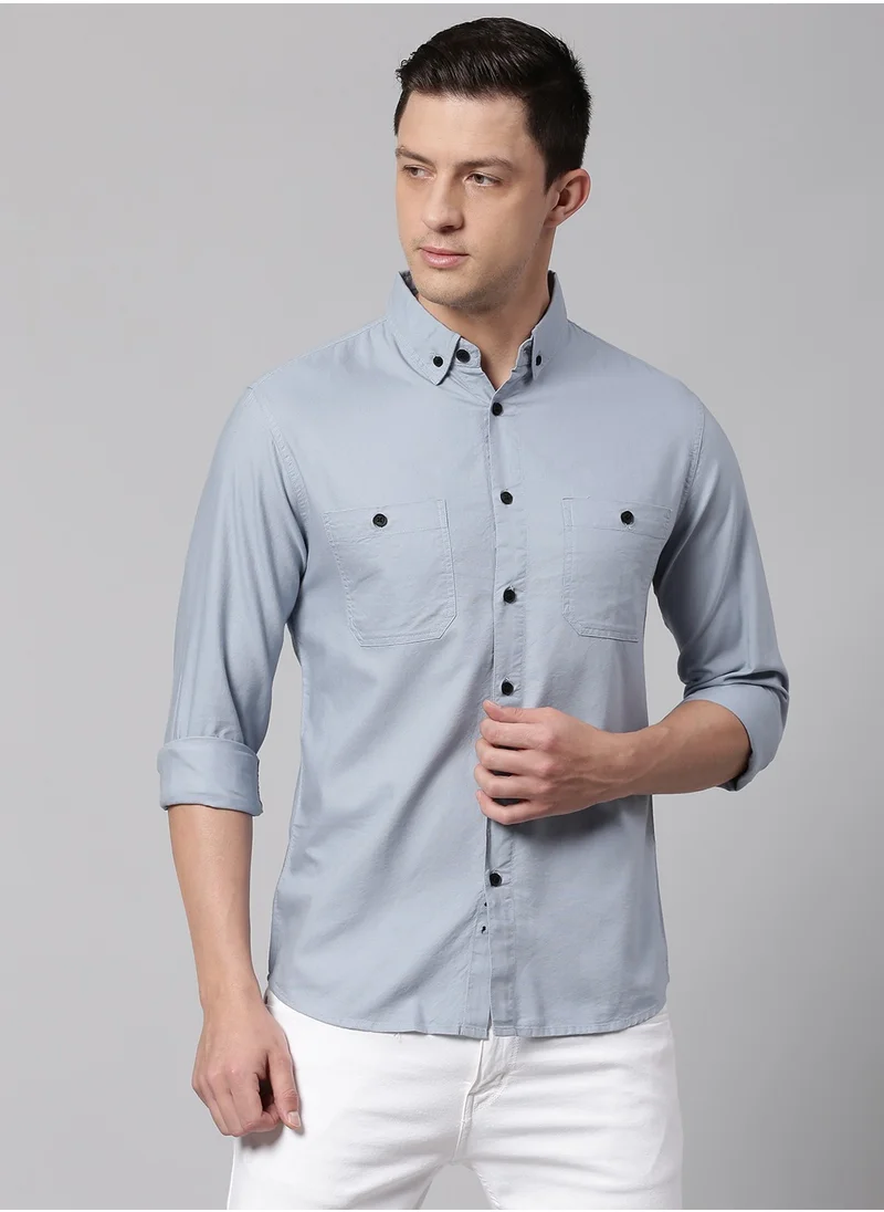 Dennis Lingo Dark Blue Slim Fit Casual Spread Shirt - 100% Cotton