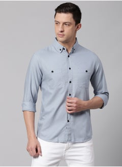 Dennis Lingo Dark Blue Slim Fit Casual Spread Shirt - 100% Cotton  - Image 1