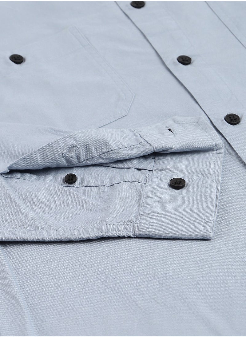 Dennis Lingo قميص رجالي كاجوال من القطن غير الشفاف بقصّة Slim Fit باللون الأزرق  - Image 2