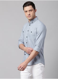 Dennis Lingo Dark Blue Slim Fit Casual Spread Shirt - 100% Cotton  - Image 3