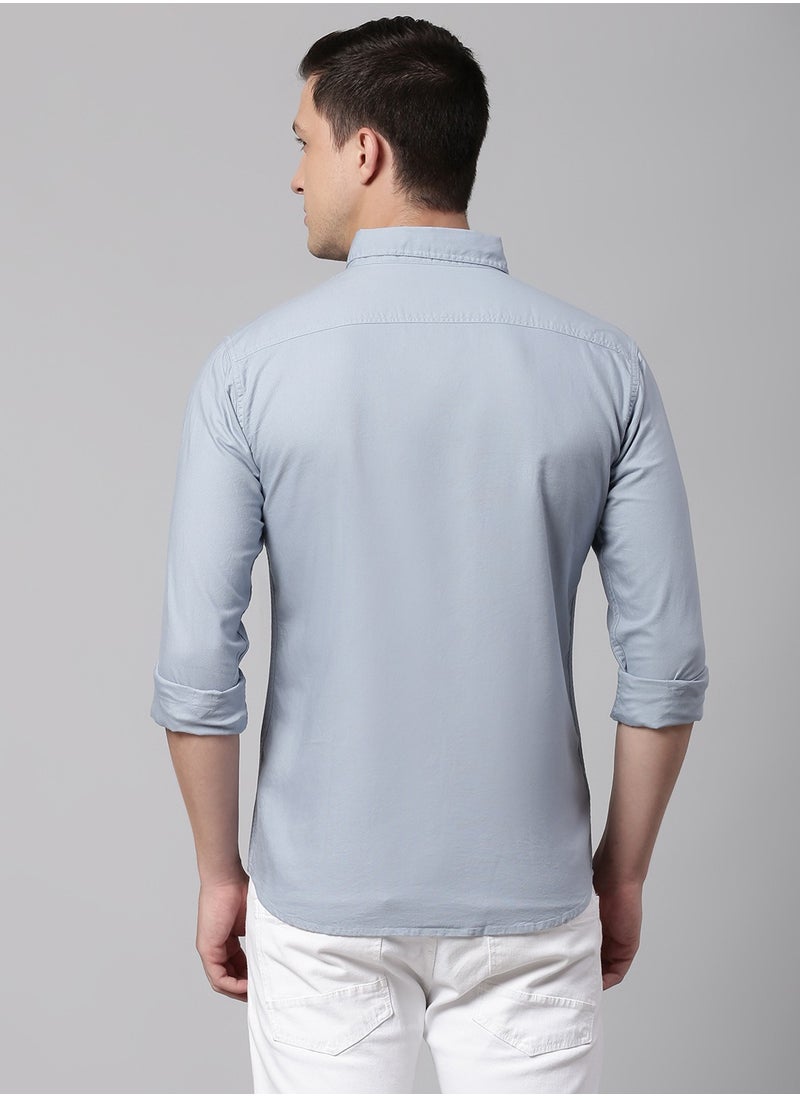 Dennis Lingo قميص رجالي كاجوال من القطن غير الشفاف بقصّة Slim Fit باللون الأزرق  - Image 5