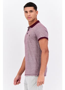 French Connection Men Regular Fit Brand Logo Short Sleeves Polo Shirt, Heather Burgundy  - Image 3