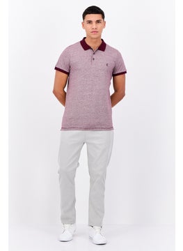 French Connection Men Regular Fit Brand Logo Short Sleeves Polo Shirt, Heather Burgundy  - Image 4