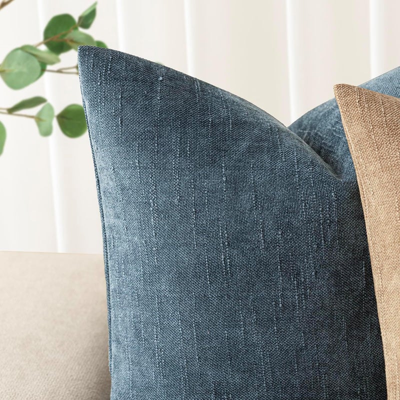 Foindtower Pack of 2 Textured Chenille Throw Decorative Pillow Covers Square Accent Solid Cushion Cover Neutral Farmhouse Lumbar Pillow Case for Couch Sofa Bedroom Living Room 12x20 Inch,Blue - Image 4