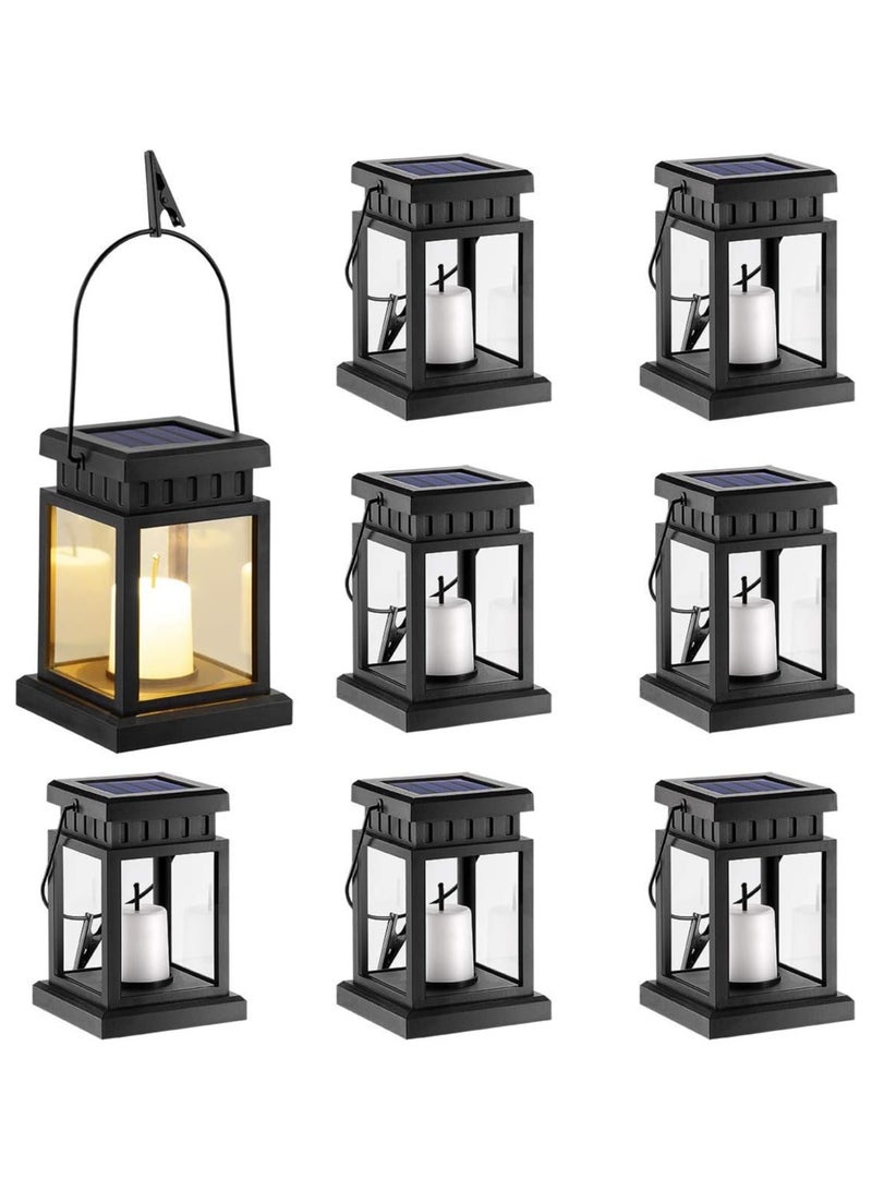 8 قطع مصابيح شمسية معلقة في الحديقة للضوء الخارجي مقاومة للماء شمع LED مصباح شمسية معدني معلق لرمضان حديقة فناء ممر حفلة زينة (شمع) - Image 1