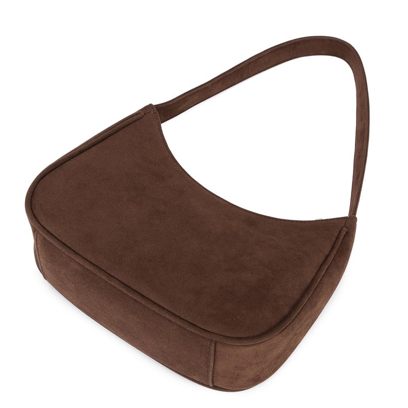 CYHTWSDJ Shoulder Bags for Women, Cute Hobo Tote Handbag Mini Clutch Purse with Zipper Closure (Suede-Coffee) - Image 5