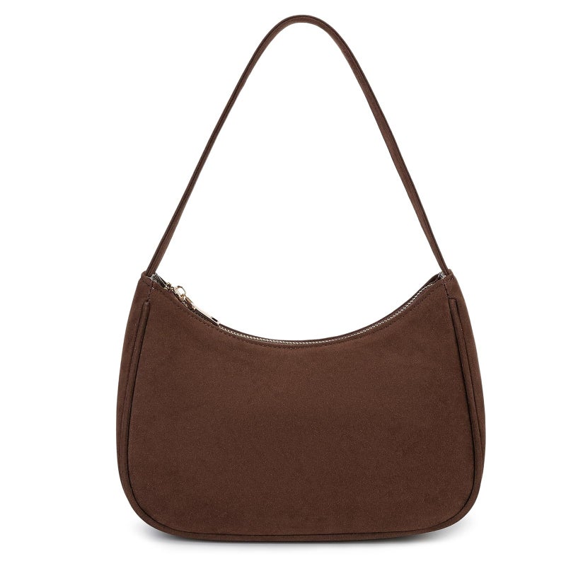 CYHTWSDJ Shoulder Bags for Women, Cute Hobo Tote Handbag Mini Clutch Purse with Zipper Closure (Suede-Coffee) - Image 1