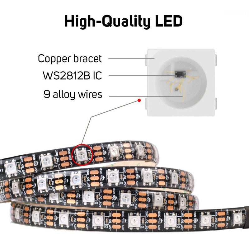 BTF-LIGHTING WS2812B RGB ECO LED Strip, Chasing Effects 5050SMD Individually Addressable 16.4FT 60Pixels/m 300Pixels Flexible Dream Color IP65 for Bedroom DIY Projects DC5V(No Adapter or Controller) - Image 2