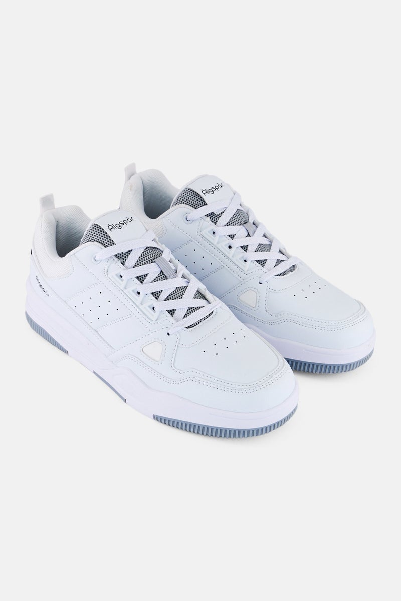 Algspar Men Leather Upper Lace Up Casual Shoes, White - Image 1