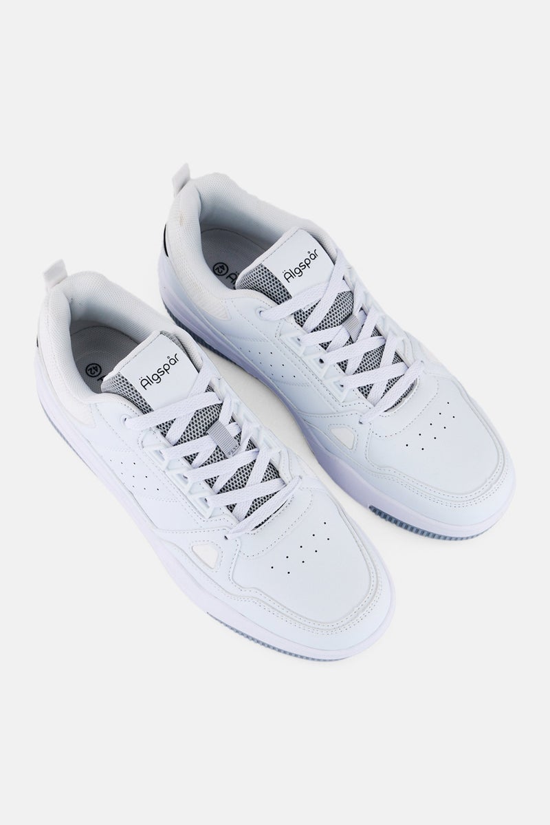 Algspar Men Leather Upper Lace Up Casual Shoes, White - Image 4