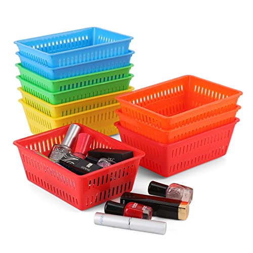 NASHRIO 10 Pack Mini Storage Baskets Bins, Plastic Organizer Basket, Colorful Shelf and Desk Make-up Storage Crate Organizing Containers, Ideal for Home Classroom Office Organization. 6.1"L x 4.5"W x 2.4"H - Image 1