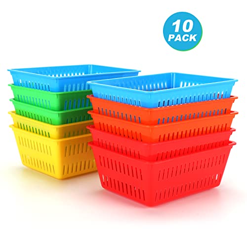 NASHRIO 10 Pack Mini Storage Baskets Bins, Plastic Organizer Basket, Colorful Shelf and Desk Make-up Storage Crate Organizing Containers, Ideal for Home Classroom Office Organization. 6.1"L x 4.5"W x 2.4"H - Image 2