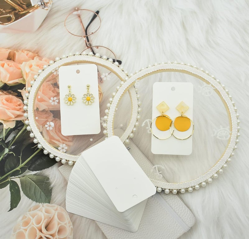Twavang Earring Card Holder Set, 100Pcs Kraft Paper Earring Display Cards, 100 Pairs Clear Earring Backs with 100Pcs Self Adhesive Bags for Earrings Jewelry Display (White, 3.5" x 2") - Image 4