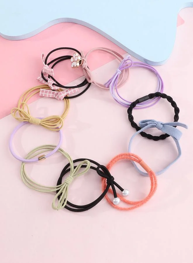 Take Two  Set of 10 - Bow Detail Fashion Hair Ties for Women | Best Price UAE