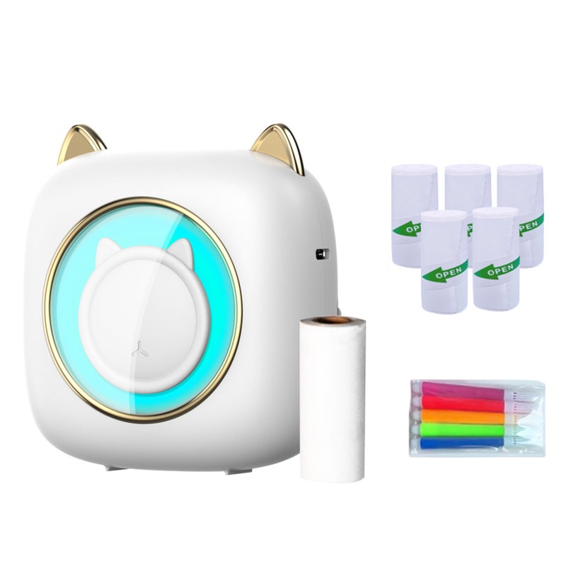 Mini Pocket Printer Portable Thermal Printer Machine Wireless BT Connection 203DPI for Picture Label DIY Handcraft List Meno Notes Journal Receipt Paper Instant Sticker with 1 Roll Thermal Paper+5pcs - Image 1